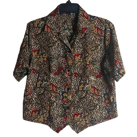Vintage Tops - Vintage Short Sleeve Floral Print Blouse P2P 20" Fits M/L